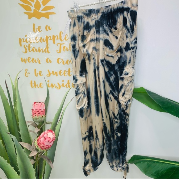 Young Fabulous & Broke Tie Dye Satin Ankle Pants Joggers Cargo Pants Medium - Picture 11 of 14